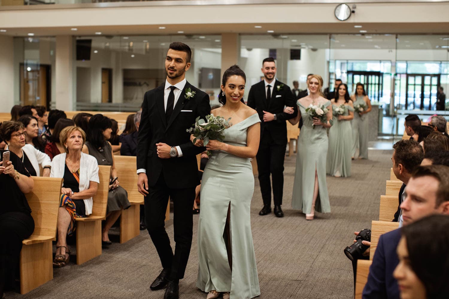 wedding party walking down aisle