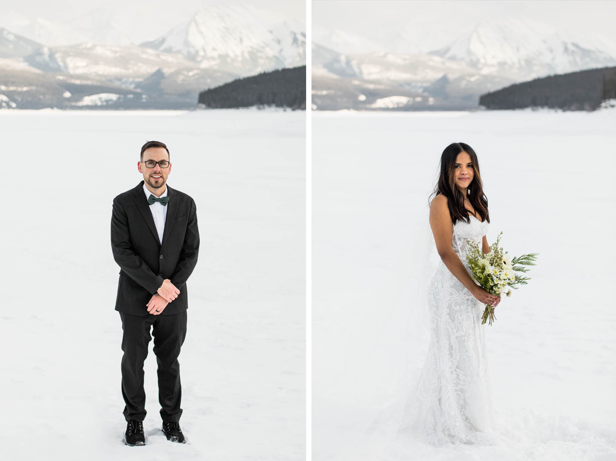 bride and groom winter wedding